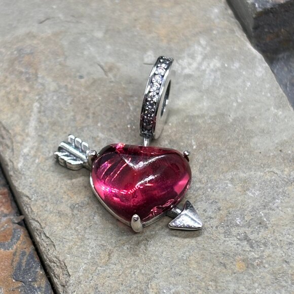 Pink Heart Love Dangle Bracelet Charm Pendant -S925 Sterling Silver Fits Pandora - Picture 2 of 6